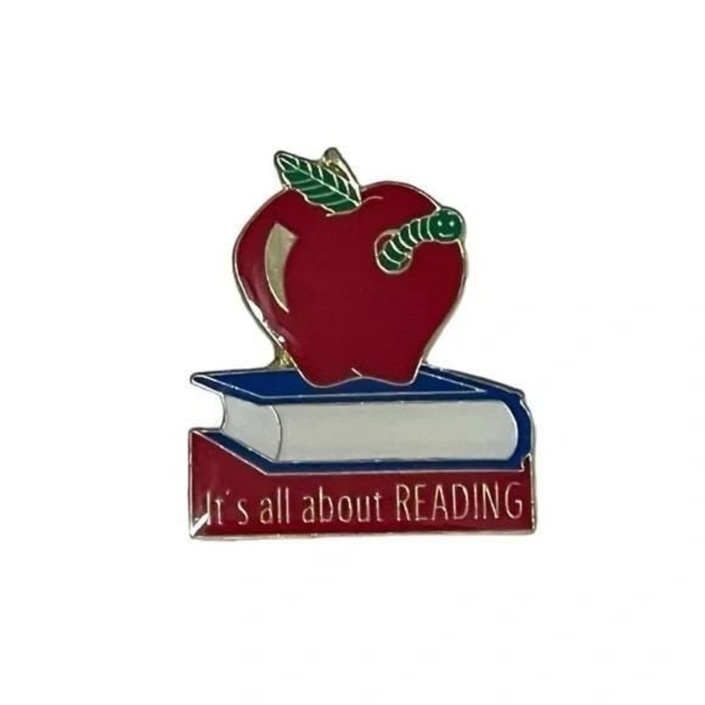 It's All About Reading Apple Book Label Vest Hat Pin